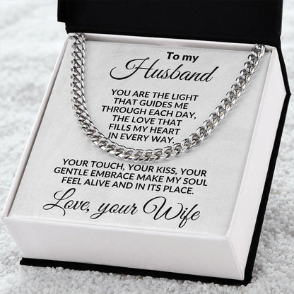 To My Husband - You are the Light - Cuban Chain Necklace with Message Card and Gift Box - Mallard Moon Gift Shop