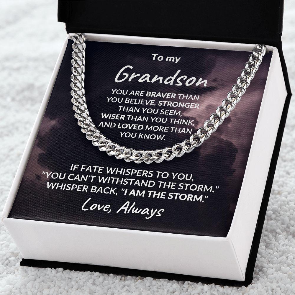 To My Grandson - I Am The Storm - Cuban Link Chain Necklace - Mallard Moon Gift Shop