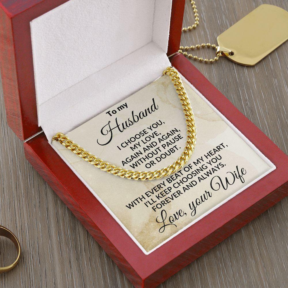 To My Husband - Beat of My Heart - Cuban Chain Necklace with Message Card and Gift Box - Mallard Moon Gift Shop