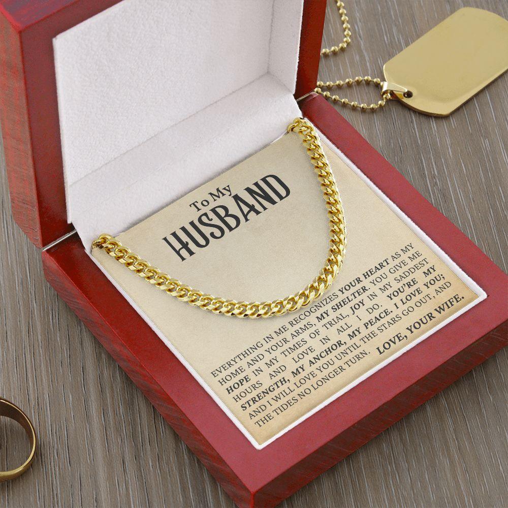 To My Husband - My Strength, My Anchor, My Peace - Cuban Link Chain Necklace - Mallard Moon Gift Shop
