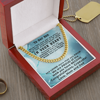 Son Graduation Cuban Link Chain Necklace Congratulations Mom and Dad - Mallard Moon Gift Shop