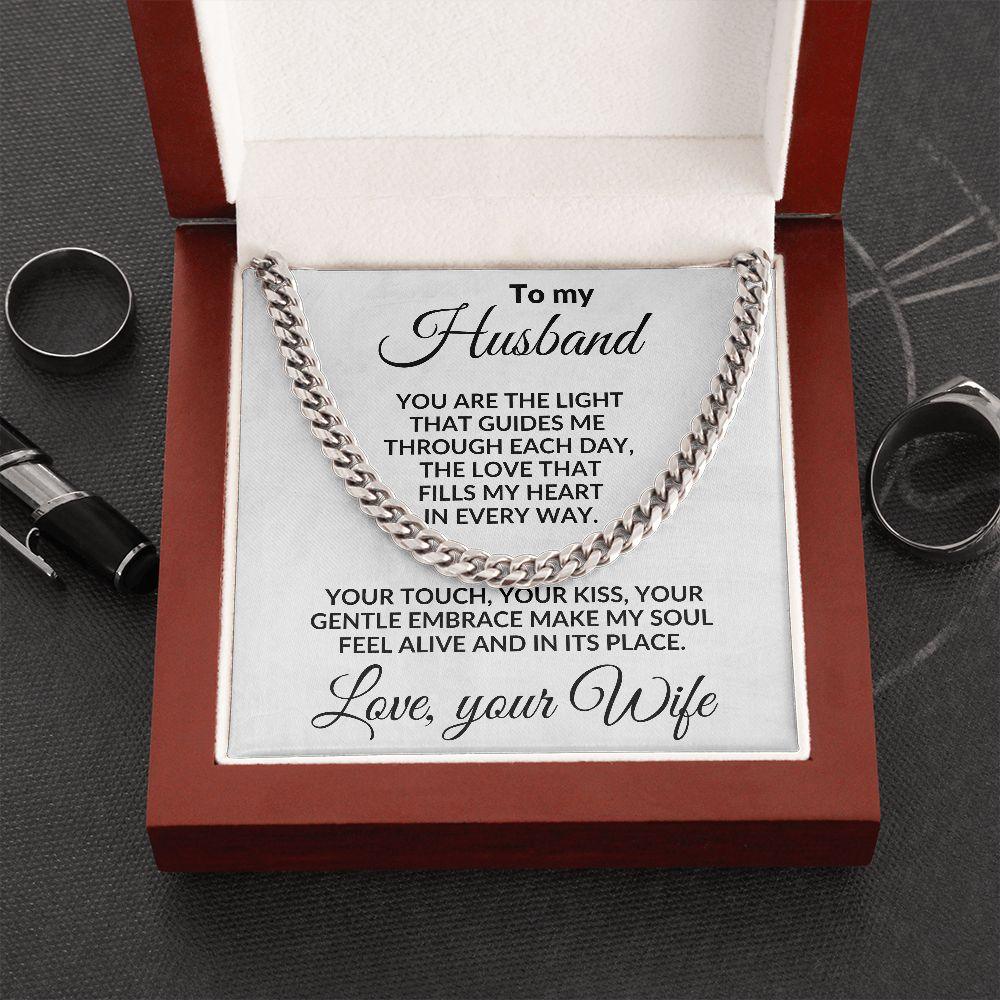 To My Husband - You are the Light - Cuban Chain Necklace with Message Card and Gift Box - Mallard Moon Gift Shop