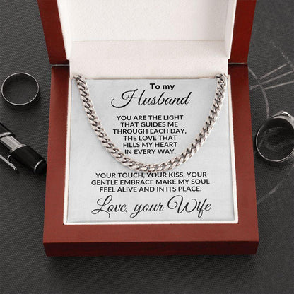 To My Husband - You are the Light - Cuban Chain Necklace with Message Card and Gift Box - Mallard Moon Gift Shop