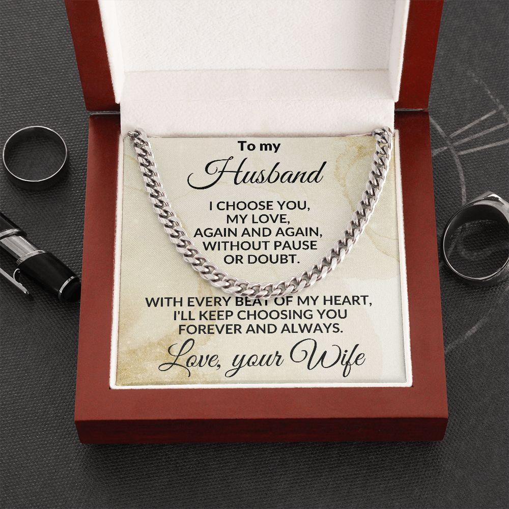 To My Husband - Beat of My Heart - Cuban Chain Necklace with Message Card and Gift Box - Mallard Moon Gift Shop