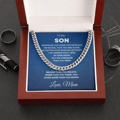 Gift for Son - Always In My Heart Love Mom - Cuban Chain Link Necklace - Mallard Moon Gift Shop
