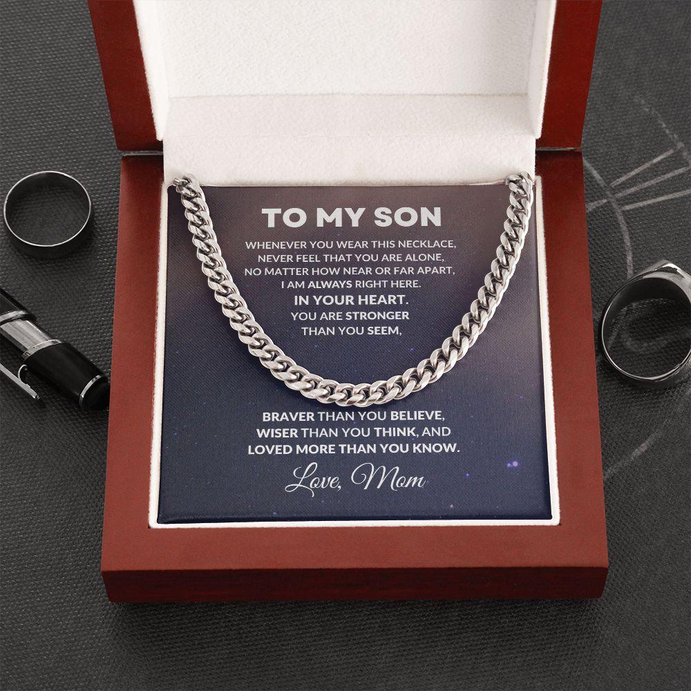 To My Son Cuban Chain Link Necklace Braver Than You Believe Love Mom - Mallard Moon Gift Shop