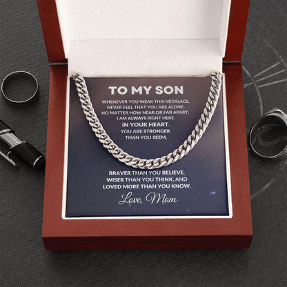 To My Son Cuban Chain Link Necklace Braver Than You Believe Love Mom - Mallard Moon Gift Shop