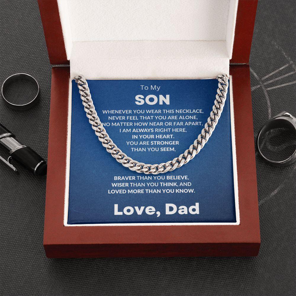 Gift for Son - Always In My Heart - Love Dad - Cuban Chain Link Necklace - Mallard Moon Gift Shop