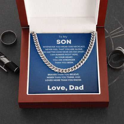 Gift for Son - Always In My Heart - Love Dad - Cuban Chain Link Necklace - Mallard Moon Gift Shop