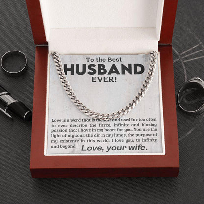 To My Husband -Love You to Infinity and Beyond - Cuban Link Chain Necklace - Mallard Moon Gift Shop