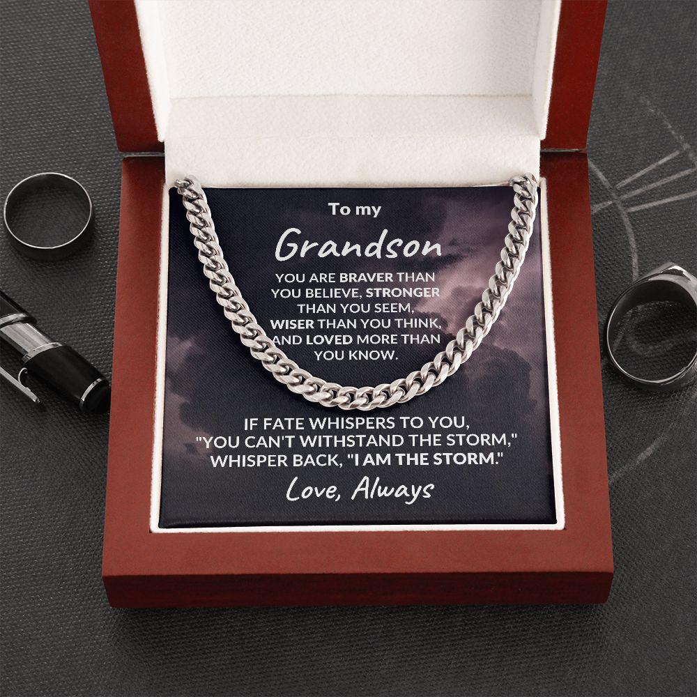 To My Grandson - I Am The Storm - Cuban Link Chain Necklace - Mallard Moon Gift Shop