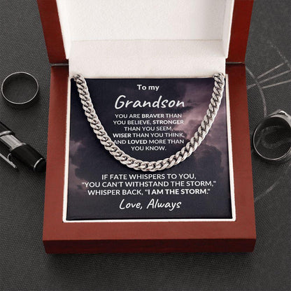 To My Grandson - I Am The Storm - Cuban Link Chain Necklace - Mallard Moon Gift Shop
