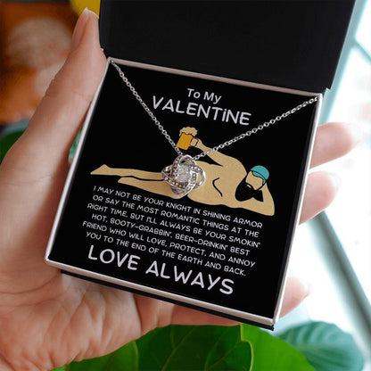 To My Valentine - Knight in Shining Armor - Love Knot Necklace with Funny Message Card and Gift Box - Mallard Moon Gift Shop