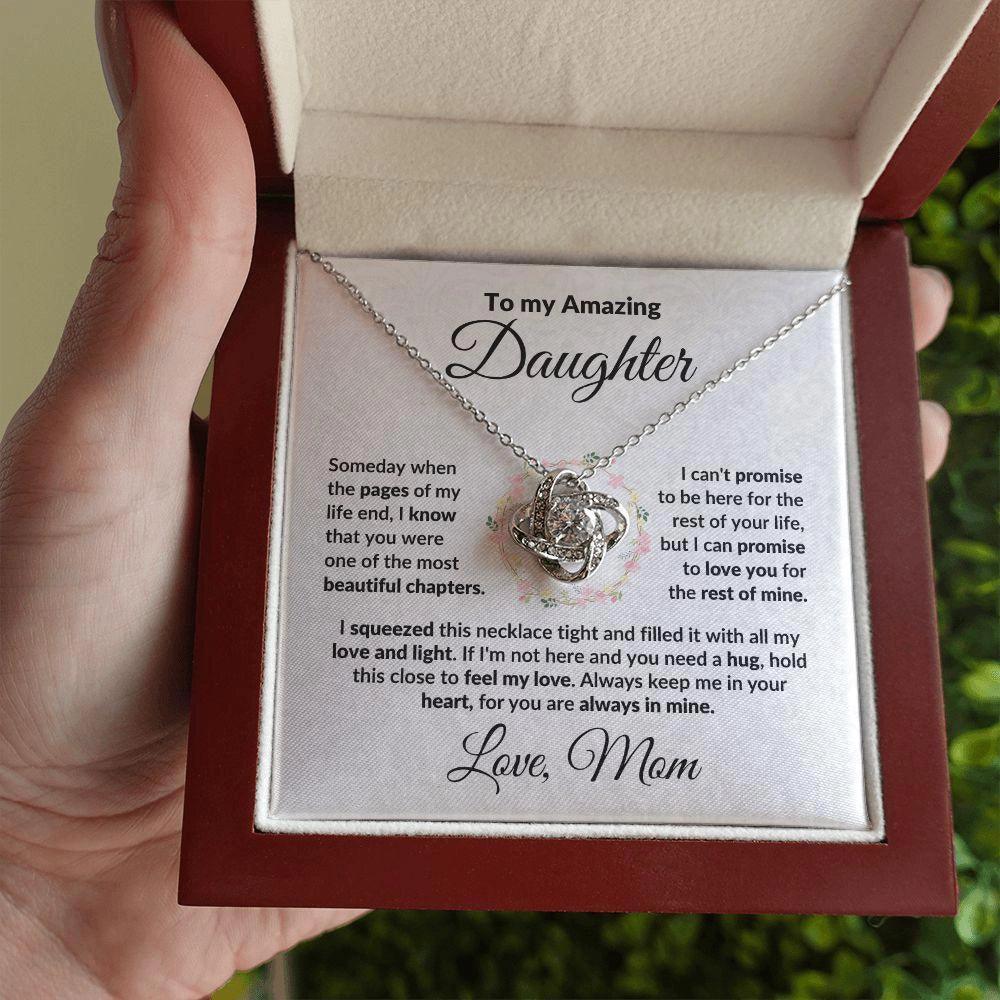 To My Amazing Daughter - I Promise - Love Knot Necklace with Message Card and Gift Box - Mallard Moon Gift Shop