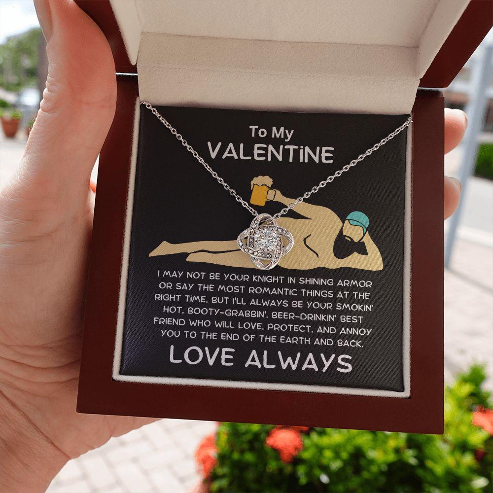 To My Valentine - Knight in Shining Armor - Love Knot Necklace with Funny Message Card and Gift Box - Mallard Moon Gift Shop