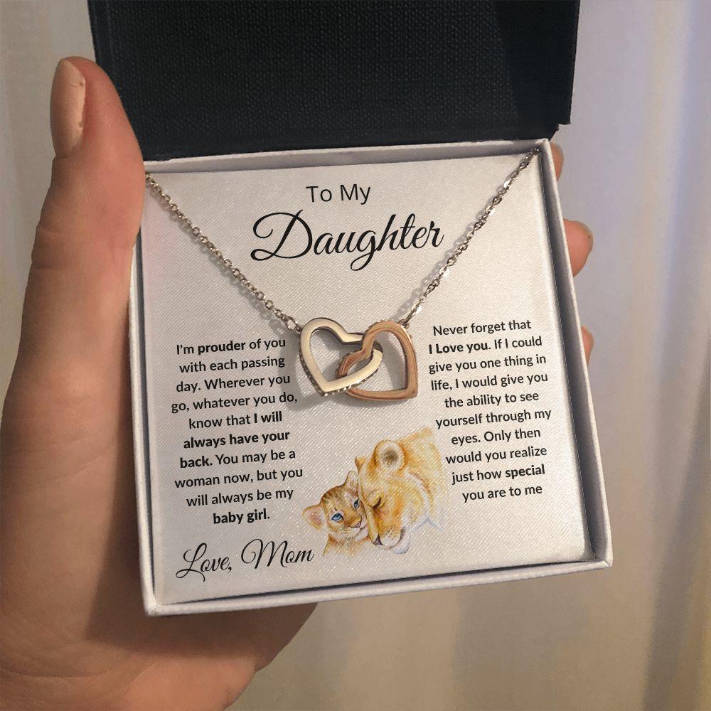 To My Daughter Love Mom Interlocking Hearts Necklace - Mallard Moon Gift Shop