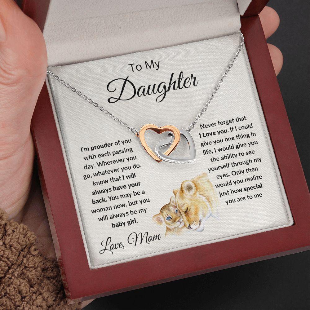 To My Daughter Love Mom Interlocking Hearts Necklace - Mallard Moon Gift Shop