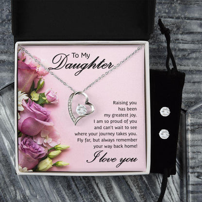 To My Daughter- Raising You My Greatest Joy Forever Love Heart Pendant Necklace and Earring Set - Mallard Moon Gift Shop