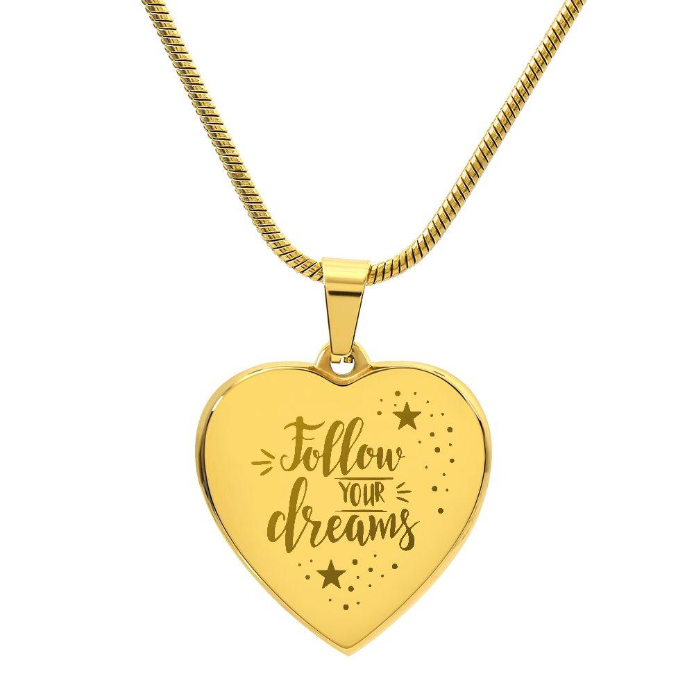 Follow Your Dreams Personalized Engraved Heart Necklace - Mallard Moon Gift Shop