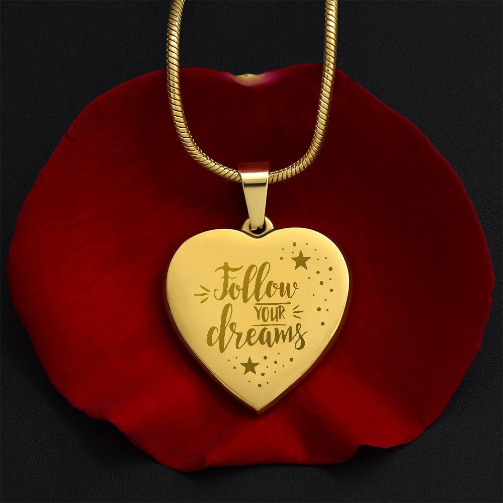 Follow Your Dreams Personalized Engraved Heart Necklace - Mallard Moon Gift Shop