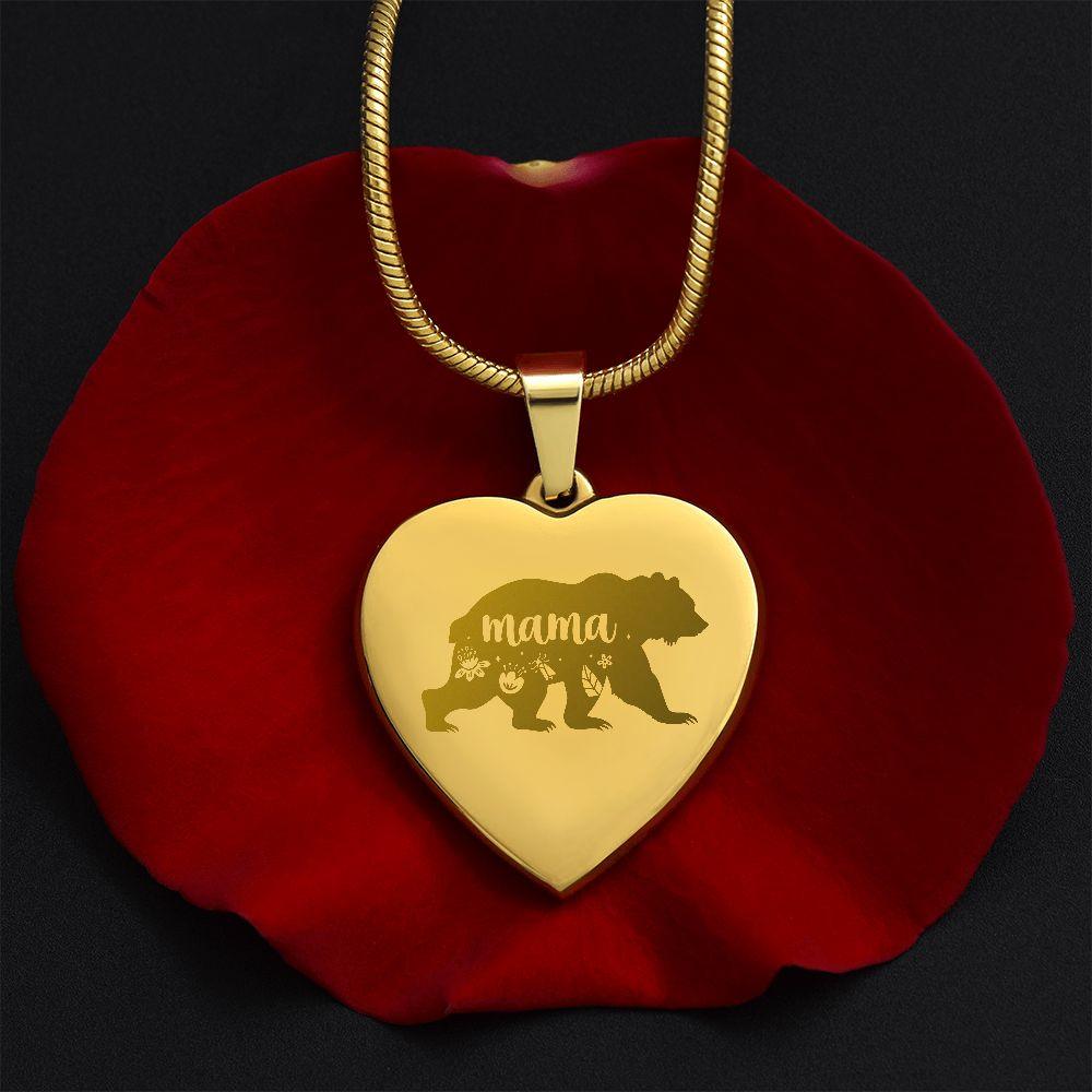 Mama Bear Engraved Heart Necklace - Mallard Moon Gift Shop