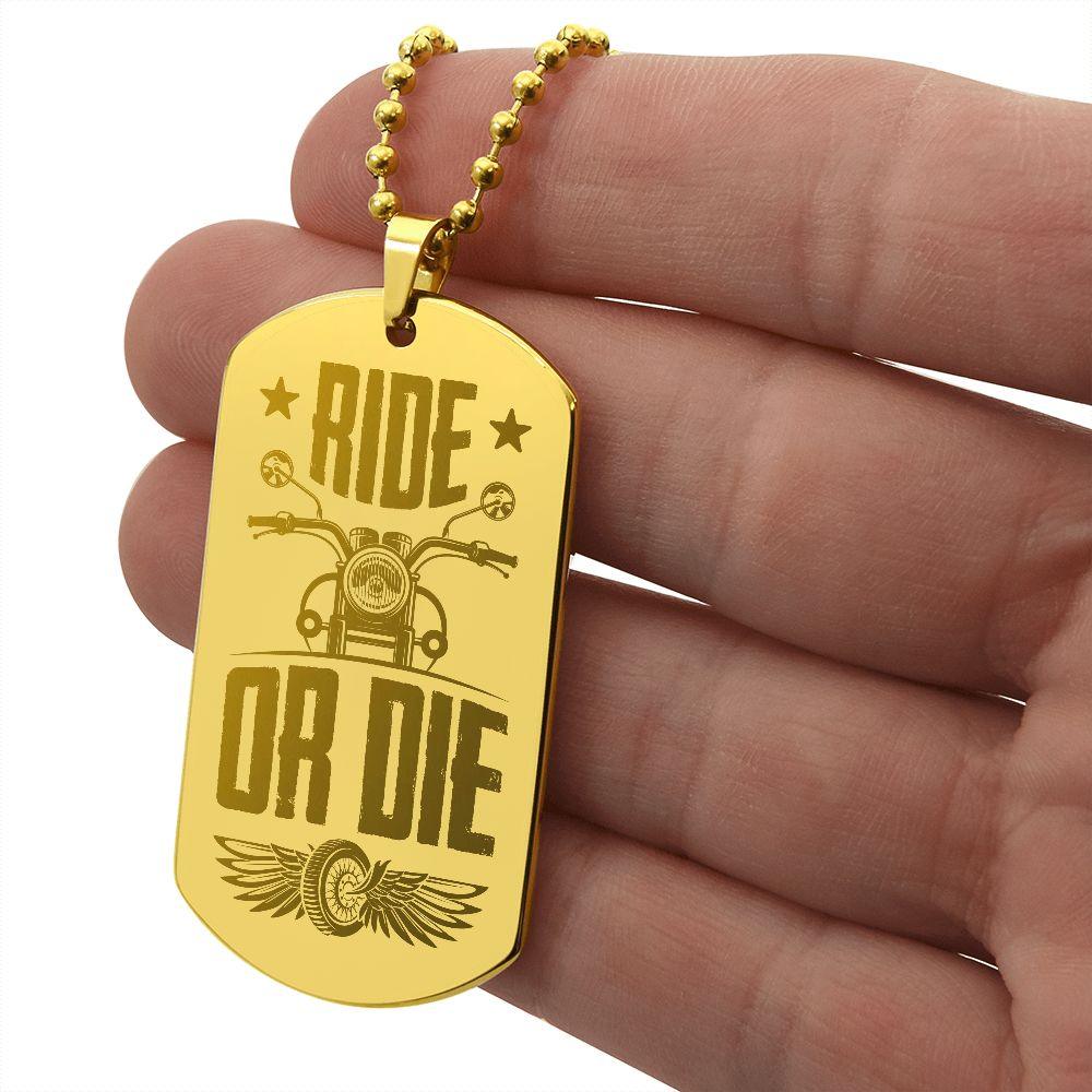 Gift for Biker Ride Or Die Engraved Dog Tag Necklace - Mallard Moon Gift Shop