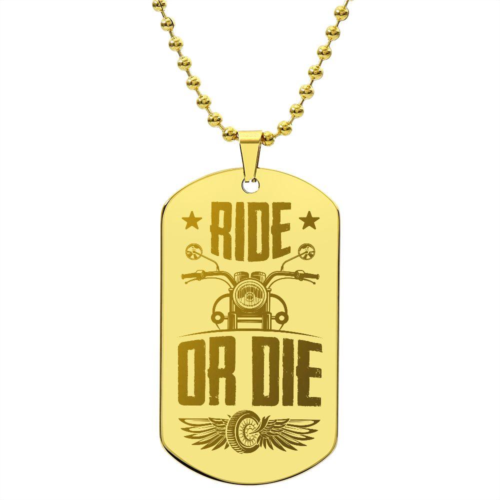Gift for Biker Ride Or Die Engraved Dog Tag Necklace - Mallard Moon Gift Shop