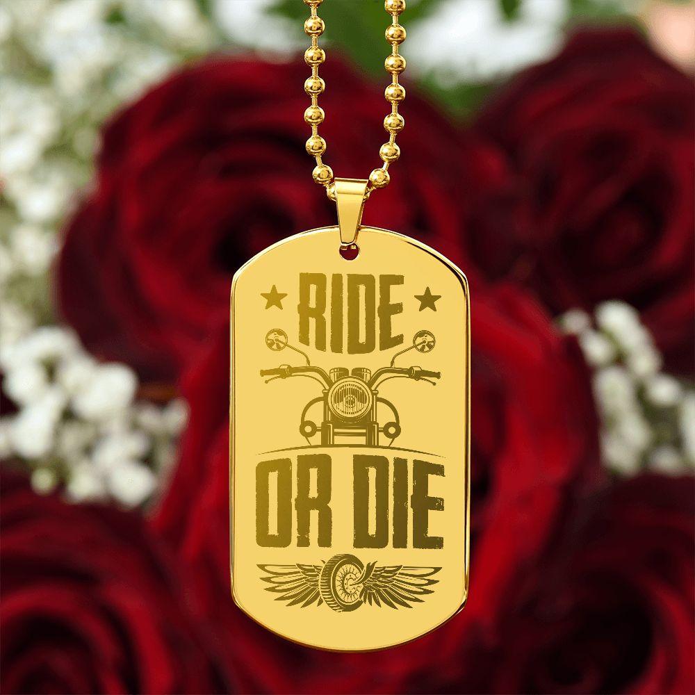 Gift for Biker Ride Or Die Engraved Dog Tag Necklace - Mallard Moon Gift Shop