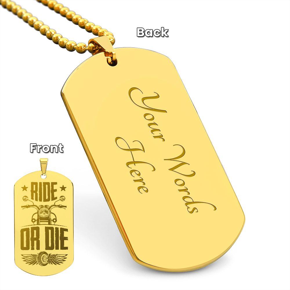 Gift for Biker Ride Or Die Engraved Dog Tag Necklace - Mallard Moon Gift Shop