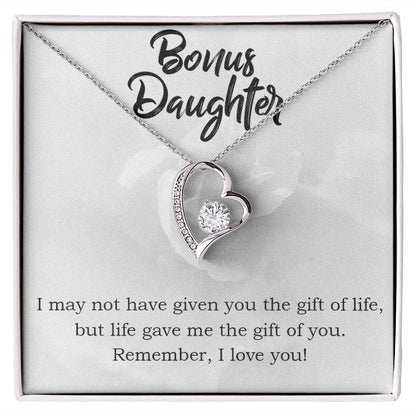 Bonus Daughter Gift of Life Forever Love Heart Pendant Necklace Message Card Gift Box - Mallard Moon Gift Shop