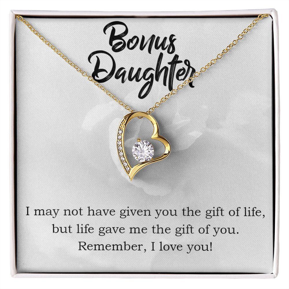 Bonus Daughter Gift of Life Forever Love Heart Pendant Necklace Message Card Gift Box - Mallard Moon Gift Shop