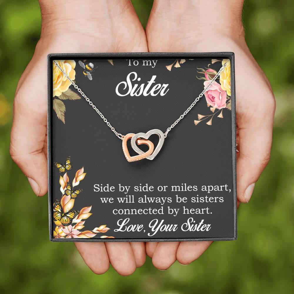 Gift for Sister Gold and Silver Hearts Pendant Necklace with Message Gift Box - Mallard Moon Gift Shop