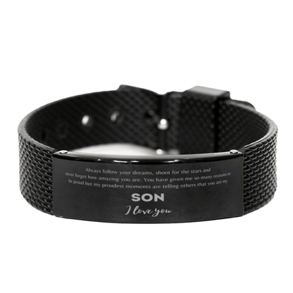 Black Shark Mesh Bracelet for Son Present, Son Always follow your dreams, never forget how amazing you are, Son Birthday Christmas Gifts Jewelry for Girls Boys Teen Men Women - Mallard Moon Gift Shop