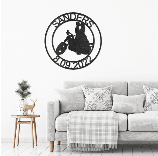 Motorcycle Couple Kissing Custom Metal Art Wall Sign - Mallard Moon Gift Shop