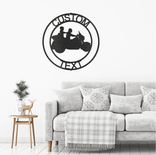 Motorcycle Couple Personalized Metal Art Wall Sign - Mallard Moon Gift Shop