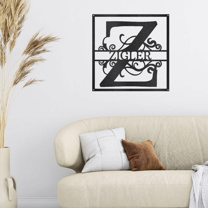 Personalized Split Square Custom Initial and Name Steel Wall Sign Metal Art - Mallard Moon Gift Shop