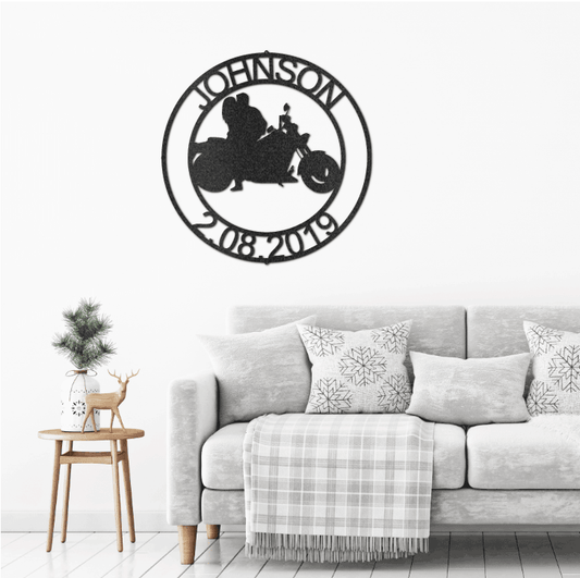 Motorcycle Couples Custom Name Metal Art Wall Sign - Mallard Moon Gift Shop