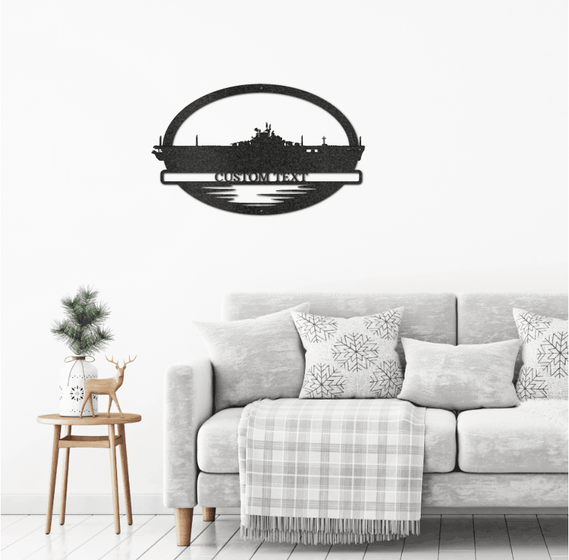 Navy Battleship USS Wasp Silhouette Custom Metal Art Wall Sign - Mallard Moon Gift Shop