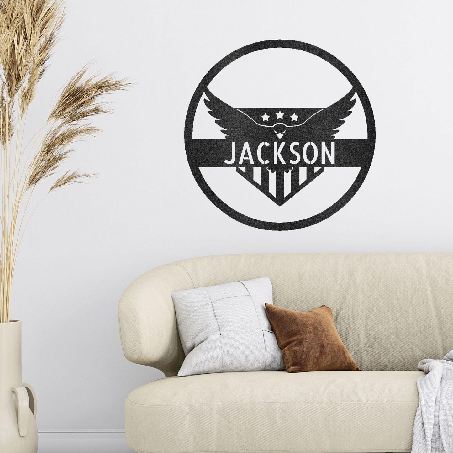 Attacking Eagle Monogram Personalized Indoor Outdoor Steel Wall Sign Art - Mallard Moon Gift Shop