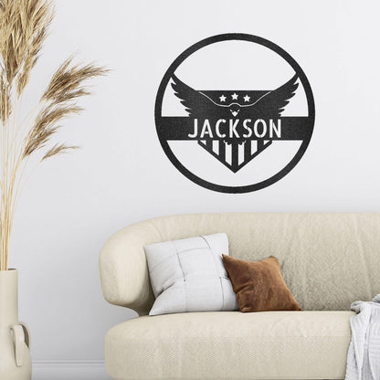 Attacking Eagle Monogram Personalized Indoor Outdoor Steel Wall Sign Art - Mallard Moon Gift Shop