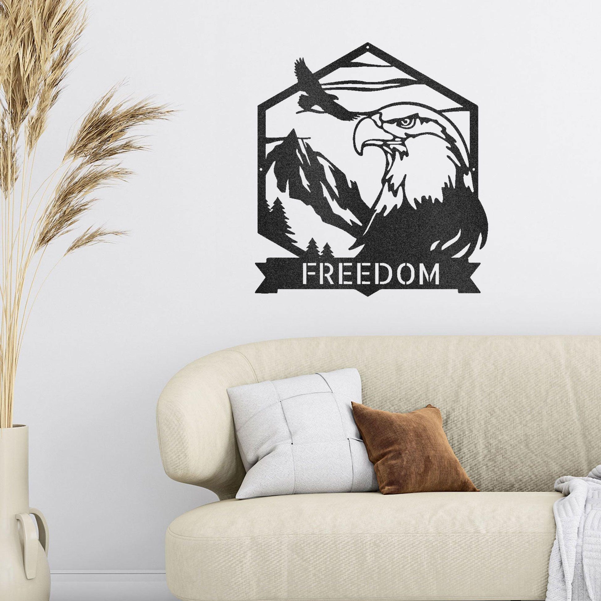 Bald Eagle Mountain Scene Custom Name Metal Art Wall Sign - Mallard Moon Gift Shop