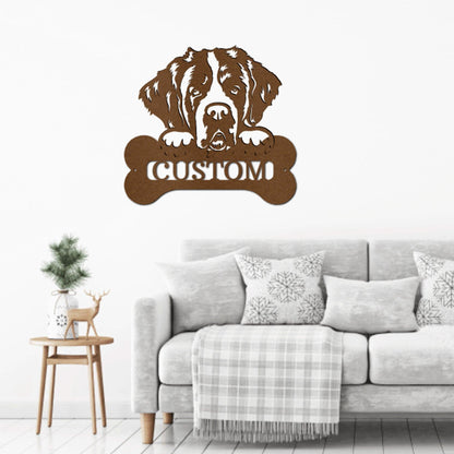 St. Bernard Dog Custom Name Metal Art Wall Sign - Mallard Moon Gift Shop