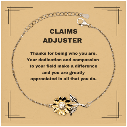 Claims Adjuster Sunflower Bracelet - Thanks for being who you are - Birthday Christmas Jewelry Gifts Coworkers Colleague Boss - Mallard Moon Gift Shop