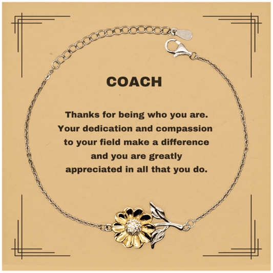 Coach Sunflower Bracelet - Thanks for being who you are - Birthday Christmas Jewelry Gifts Coworkers Colleague Boss - Mallard Moon Gift Shop