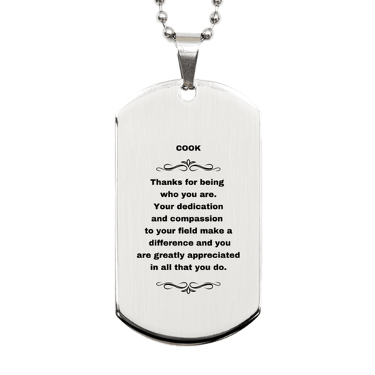 Cook Silver Dog Tag Engraved Necklace - Thanks for being who you are - Birthday Christmas Jewelry Gifts Coworkers Colleague Boss - Mallard Moon Gift Shop