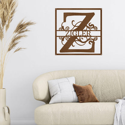 Personalized Split Square Custom Initial and Name Steel Wall Sign Metal Art - Mallard Moon Gift Shop