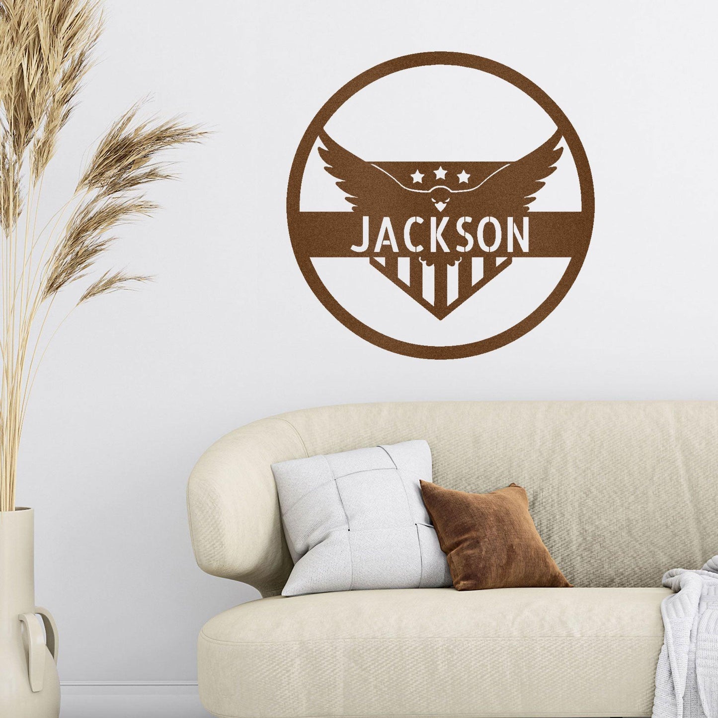 Attacking Eagle Monogram Personalized Indoor Outdoor Steel Wall Sign Art - Mallard Moon Gift Shop