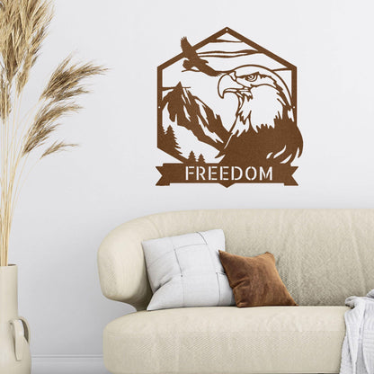 Bald Eagle Mountain Scene Custom Name Metal Art Wall Sign - Mallard Moon Gift Shop
