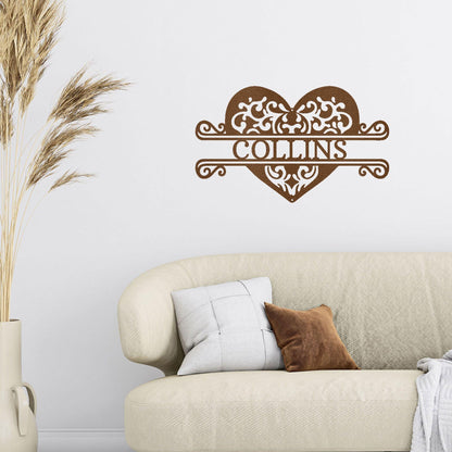 Fancy Heart Custom Name Steel Wall Sign - Mallard Moon Gift Shop