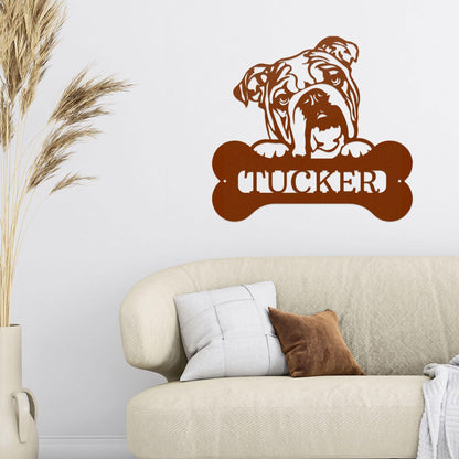 Bulldog Custom Name Metal Art Wall Sign - Mallard Moon Gift Shop